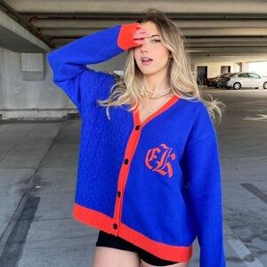 Edikted Vibrant Blue Cardigan with Orange Trim